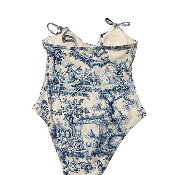 Jollkichay One Piece Blue And White Floral Swimsuit And Sarong Wrap Size L NWT - Picture 10 of 11
